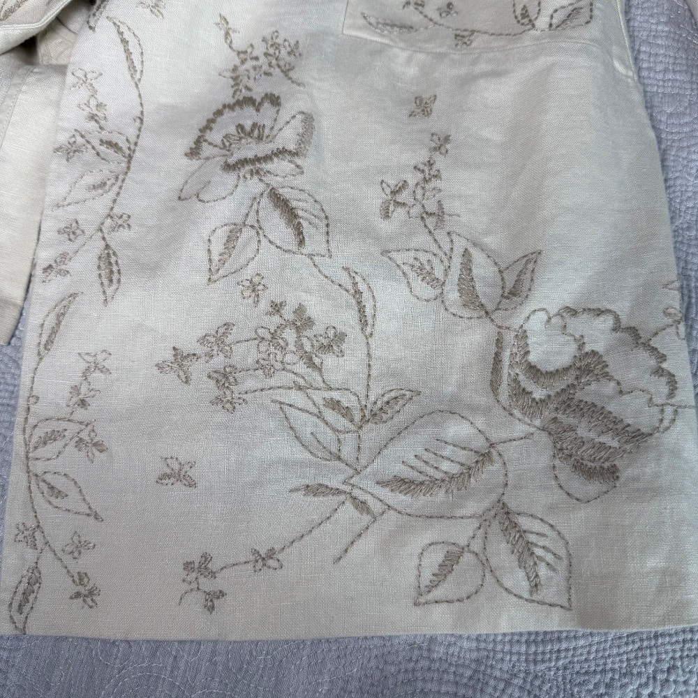 J Jill 100% Linen Blazer Womens Large Cream Beige Jacket Floral Embroidery - Picture 5 of 9